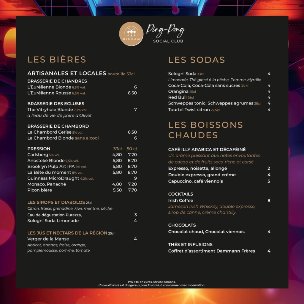 Bières sodas boissons chaudes
